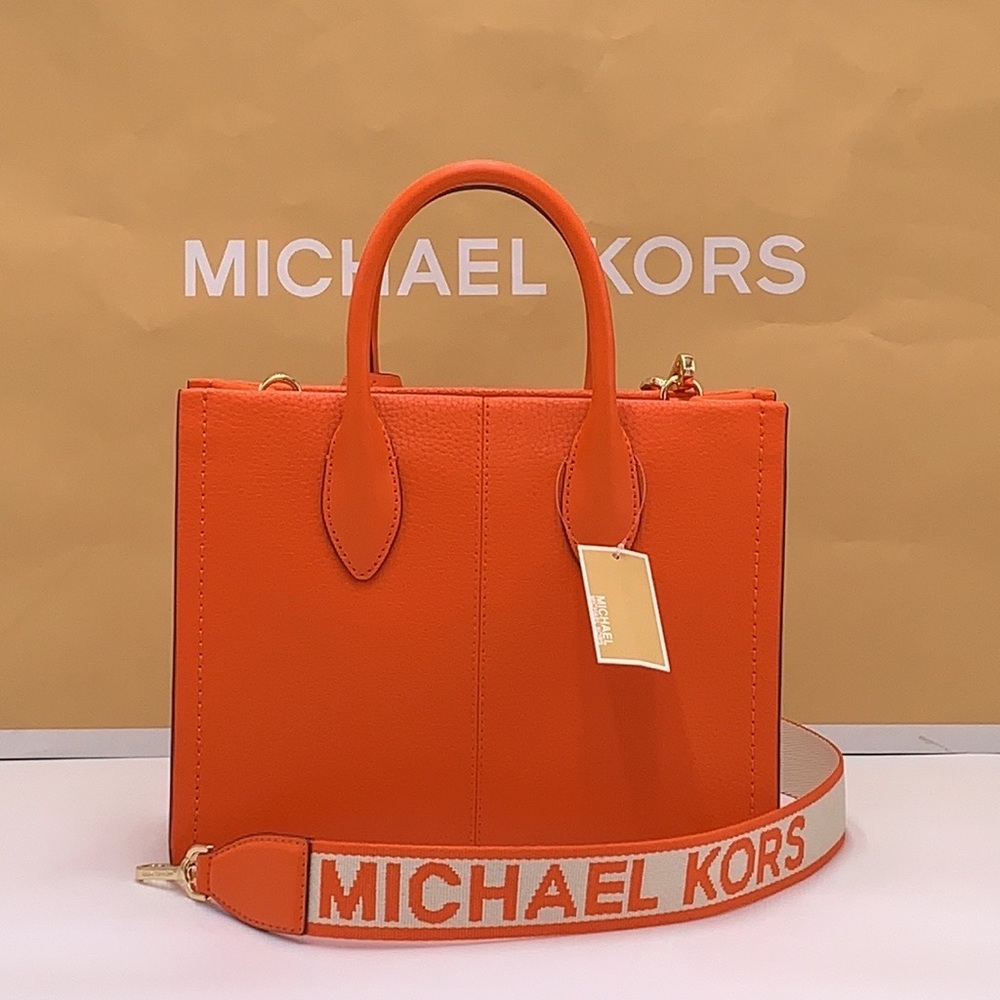 Michael Kors Mirella Small Pebbled Leather Crossbody Top Zip XBODY Bag Poppy NWT - Picture 2 of 15